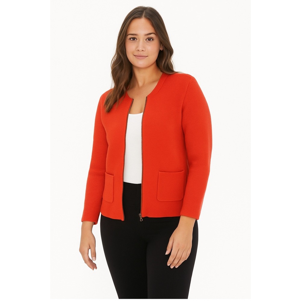 Ann Taylor LOFT Orange Cotton Knit Full Zip Cardigan Pockets S Academia 65-28